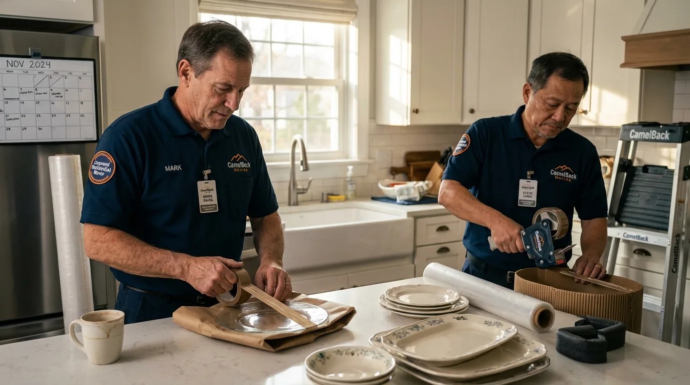 Professional crew packing kitchen dishware in Big Lake, TX